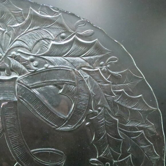 Duralex France Clear Glass Christmas Wreath Bow Holly Serving Platter Plate 13" - Picture 7 of 7